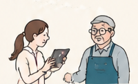 地域の人に話を聞くイラスト